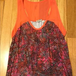 Pink black and coral tank top